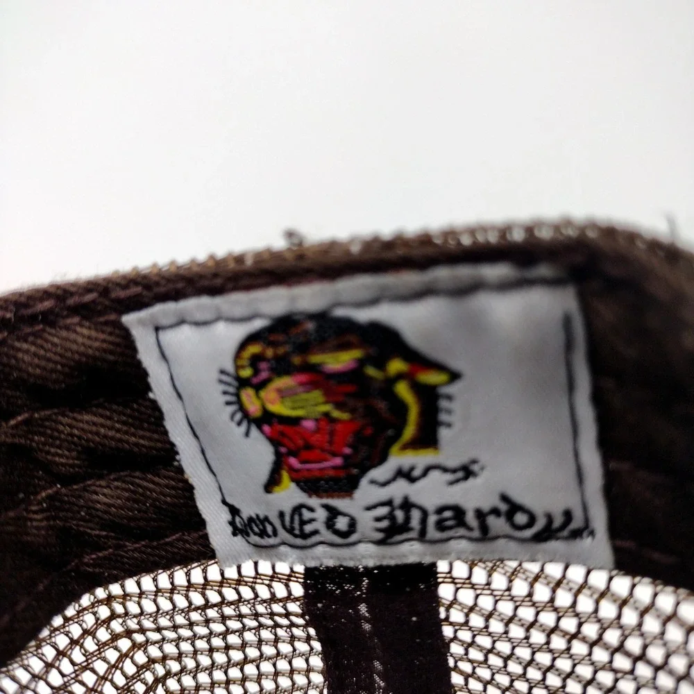 Ed Hardy Mens Brown Tiger Rhinestone Trucker Hat Christian Audigier Snapback Cap